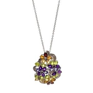 Multi Gemstone Sterling Silver Necklace Citrine Amethyst Peridot Garnet | N046